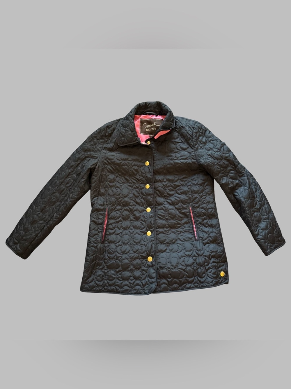 COACH Women’s Y2K Black Quilted Jacket with Gold Buttons Size Medium